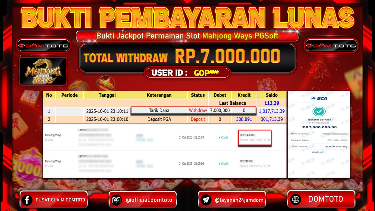 JACKPOT Slot Mahjong Ways PGSoft  01 OKTOBER 2025